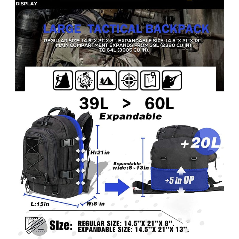 Extra Large 60L Tactical Backpack