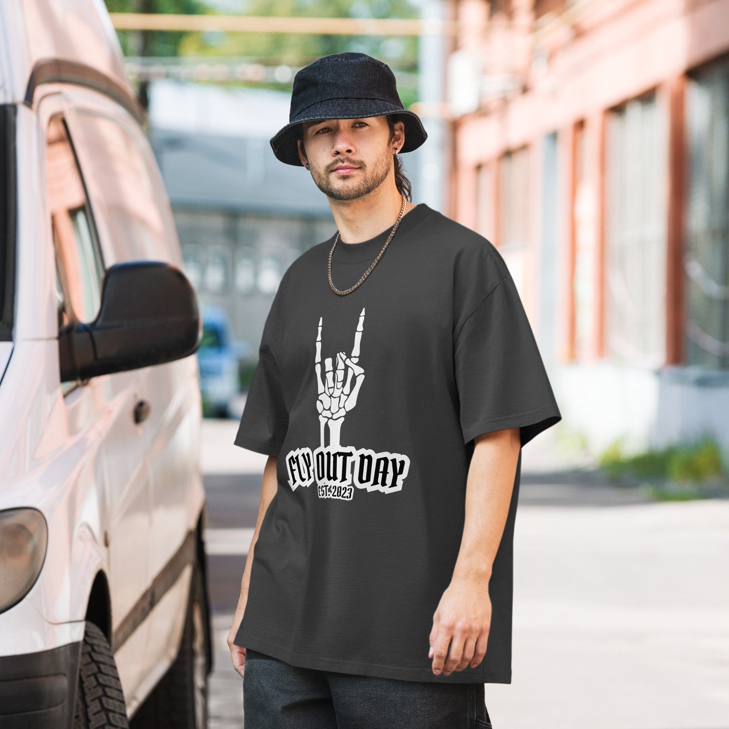 Fly Out Day - Horns Oversized T-Shirt Faded Black