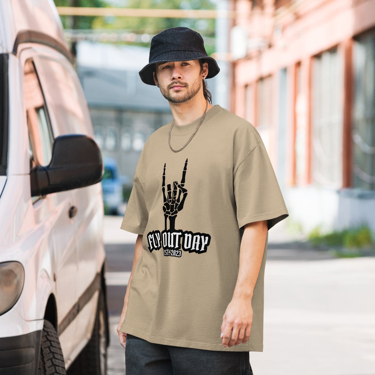Fly Out Day - Horns Oversized T-Shirt Faded Khaki